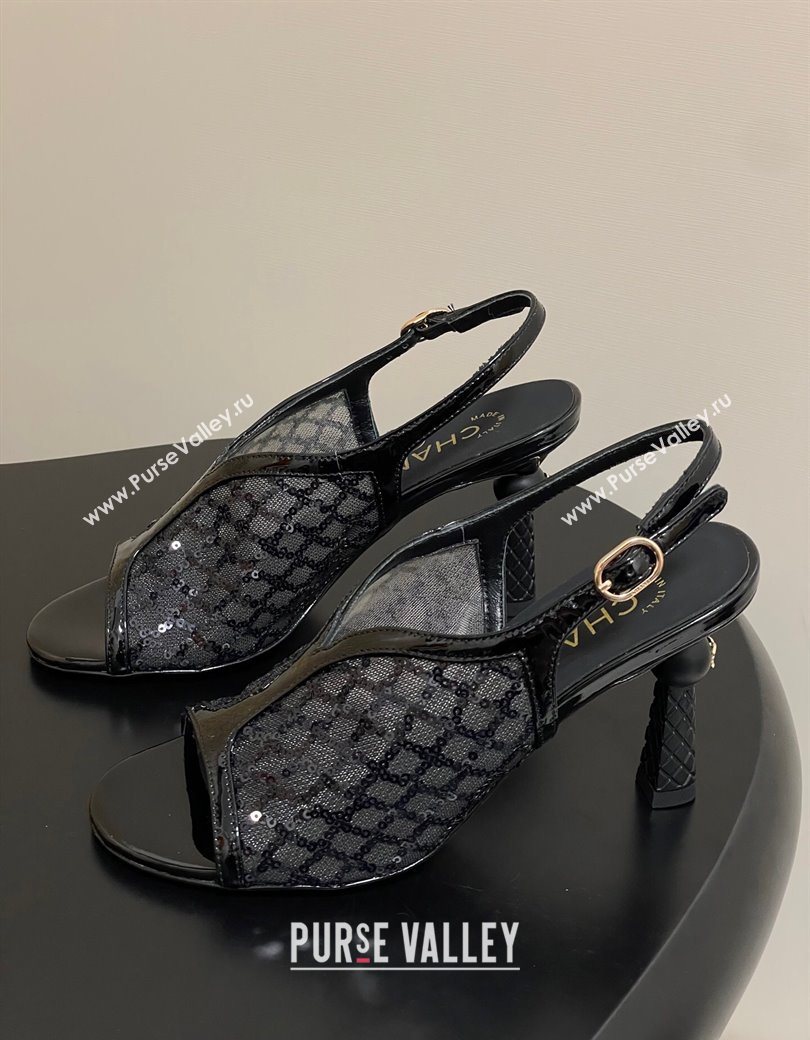 Chanel Mesh Sequins Heel Sandals 8.5cm Black 2025 G46538 (MD-250901142)