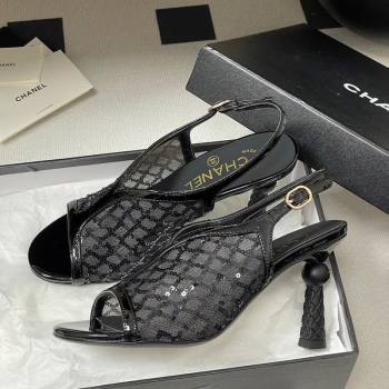 Chanel Mesh Sequins Heel Sandals 8.5cm Black 2025 G46538 (MD-250901142)