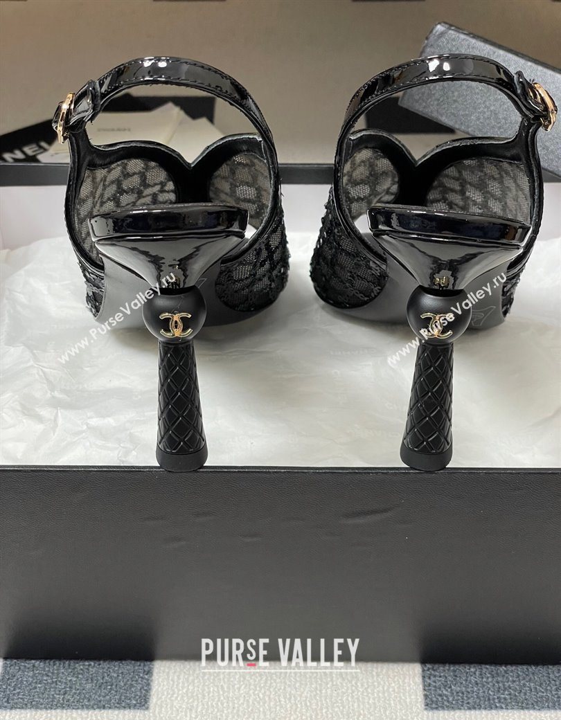 Chanel Mesh Sequins Heel Sandals 8.5cm Black 2025 G46538 (MD-250901142)