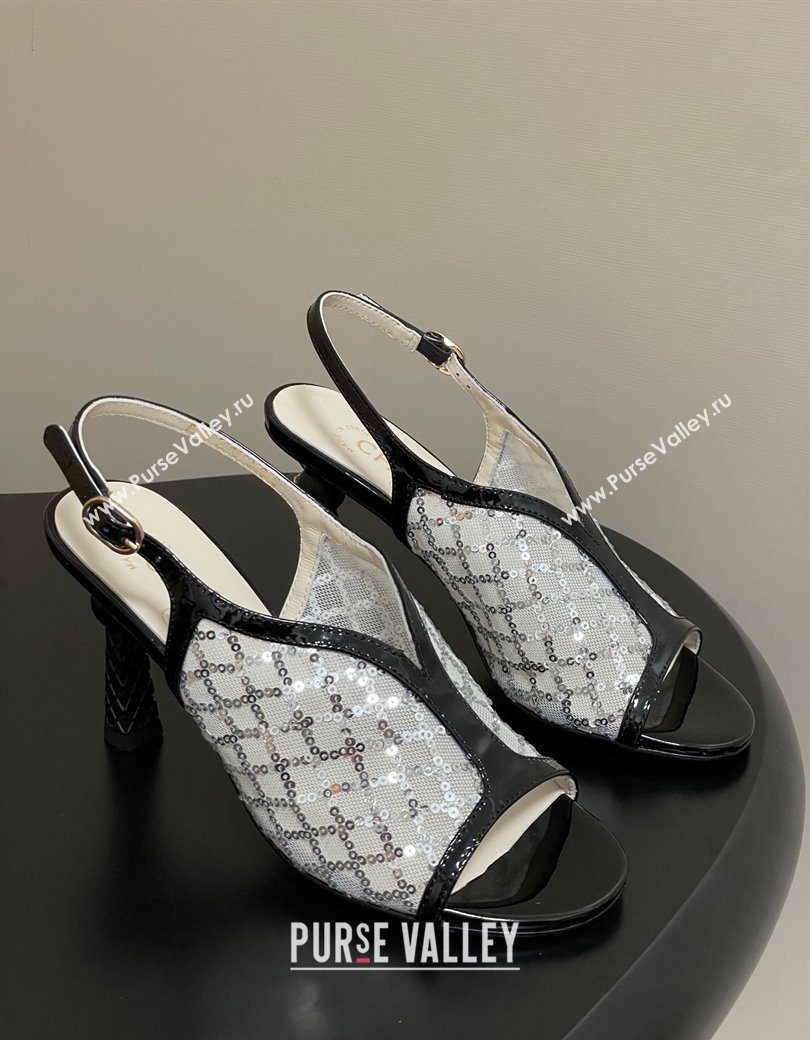 Chanel Mesh Sequins Heel Sandals 8.5cm White 2025 G46538 (MD-250901143)