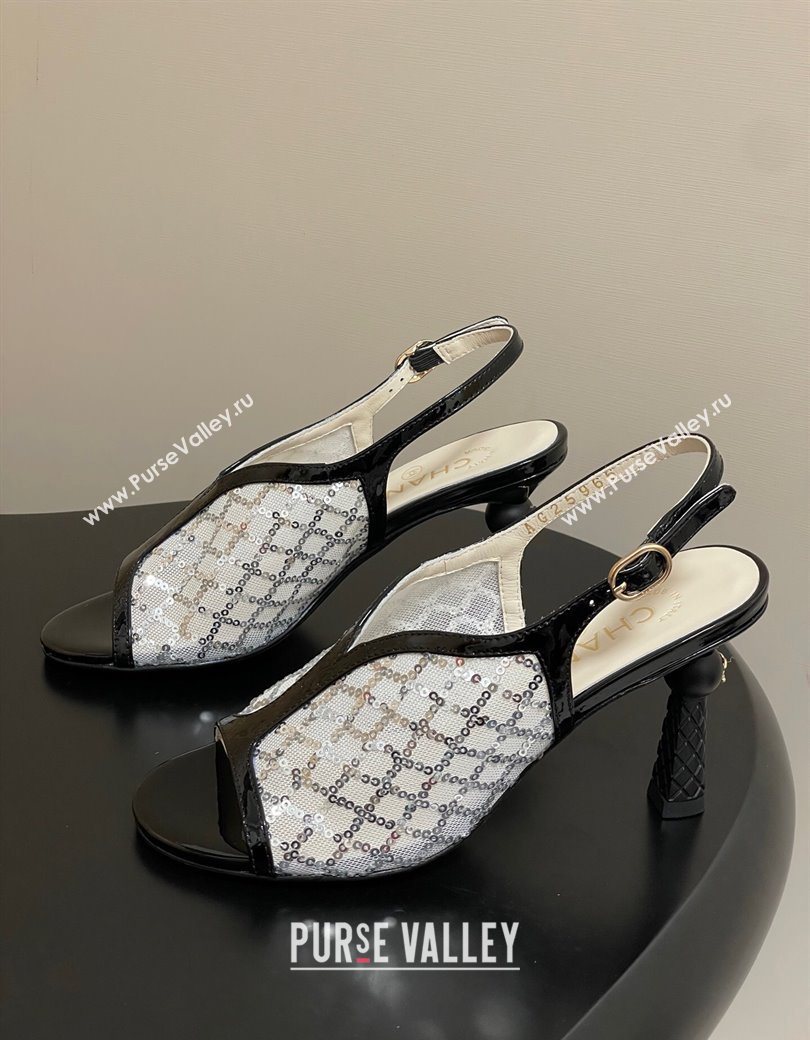 Chanel Mesh Sequins Heel Sandals 8.5cm White 2025 G46538 (MD-250901143)