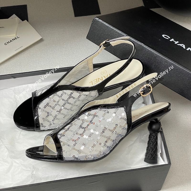 Chanel Mesh Sequins Heel Sandals 8.5cm White 2025 G46538 (MD-250901143)