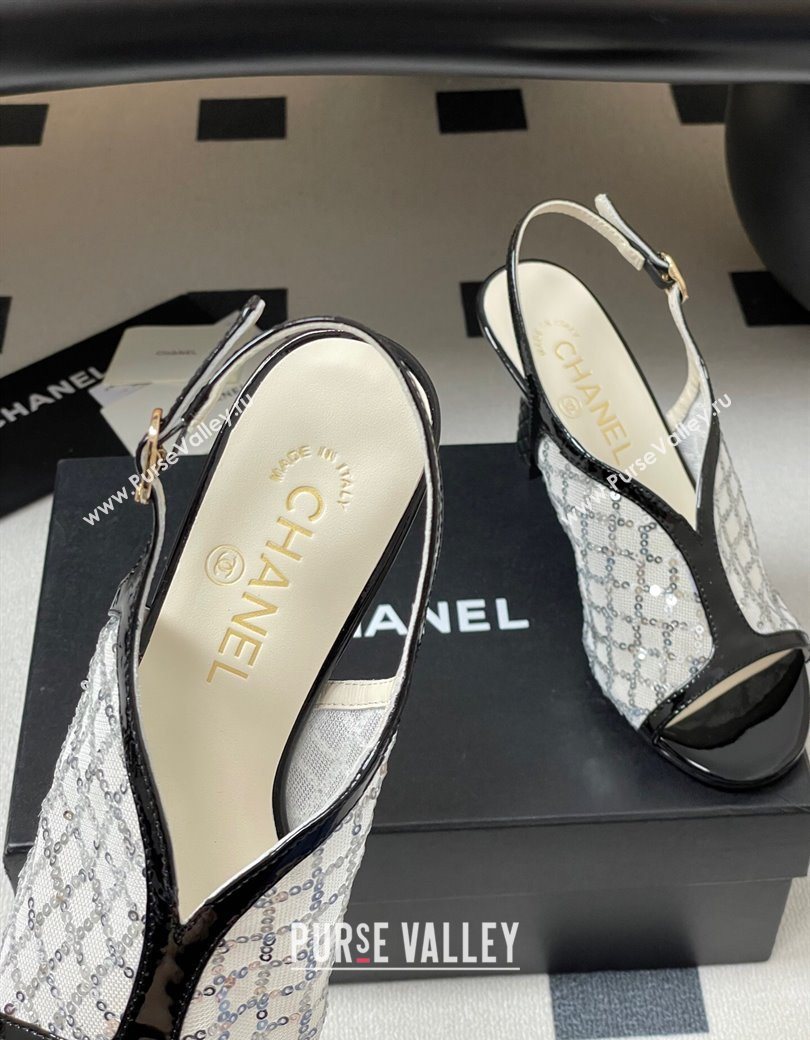 Chanel Mesh Sequins Heel Sandals 8.5cm White 2025 G46538 (MD-250901143)