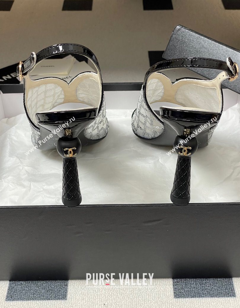 Chanel Mesh Sequins Heel Sandals 8.5cm White 2025 G46538 (MD-250901143)