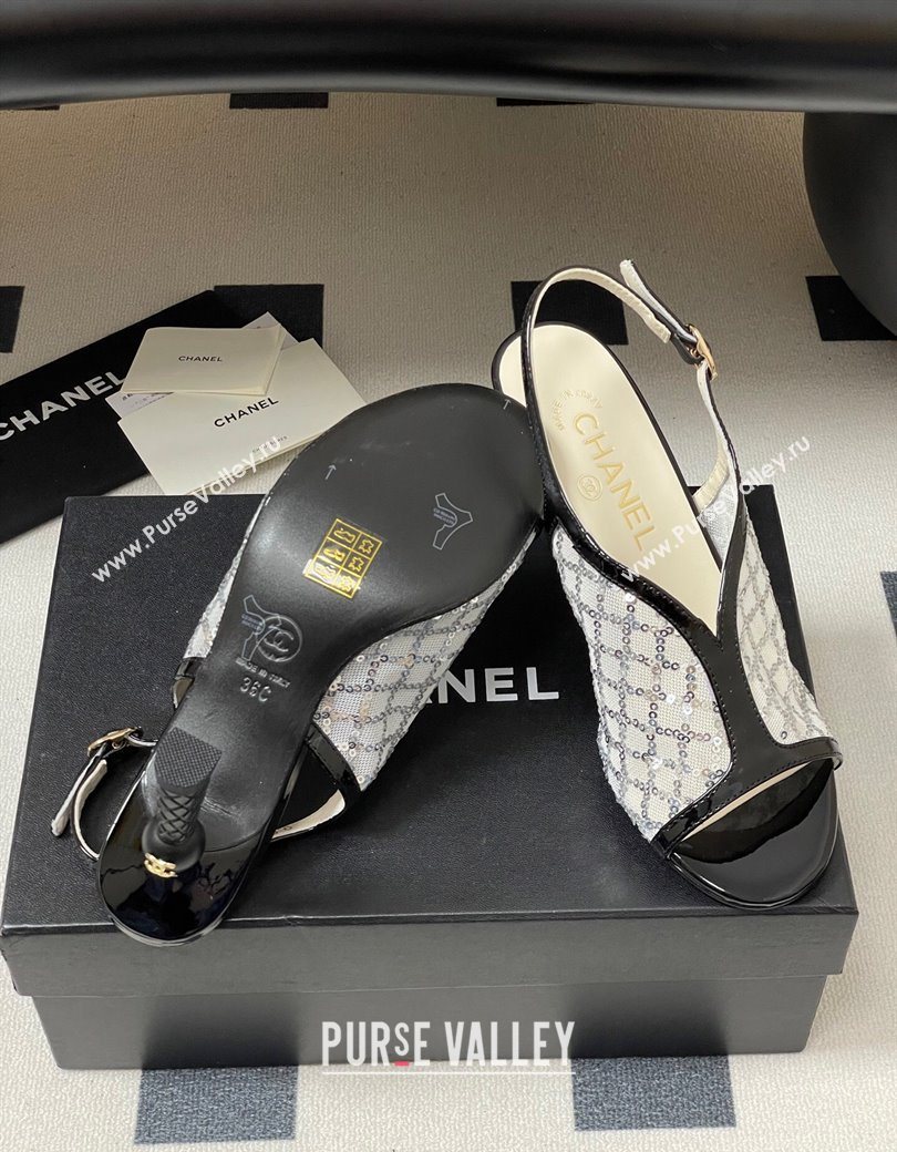 Chanel Mesh Sequins Heel Sandals 8.5cm White 2025 G46538 (MD-250901143)