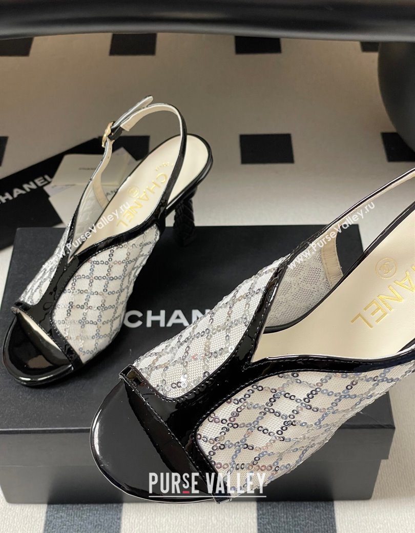 Chanel Mesh Sequins Heel Sandals 8.5cm White 2025 G46538 (MD-250901143)