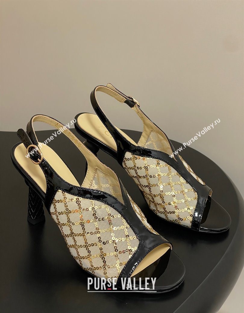 Chanel Mesh Sequins Heel Sandals 8.5cm Beige 2025 G46538 (MD-250901144)