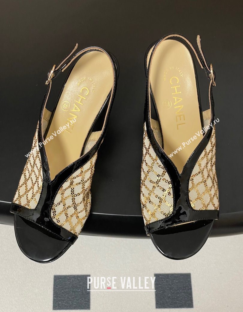 Chanel Mesh Sequins Heel Sandals 8.5cm Beige 2025 G46538 (MD-250901144)
