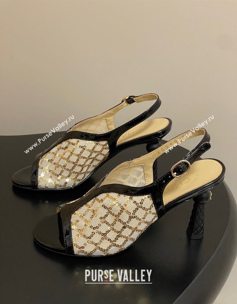 Chanel Mesh Sequins Heel Sandals 8.5cm Beige 2025 G46538 (MD-250901144)