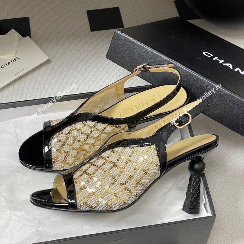 Chanel Mesh Sequins Heel Sandals 8.5cm Beige 2025 G46538 (MD-250901144)