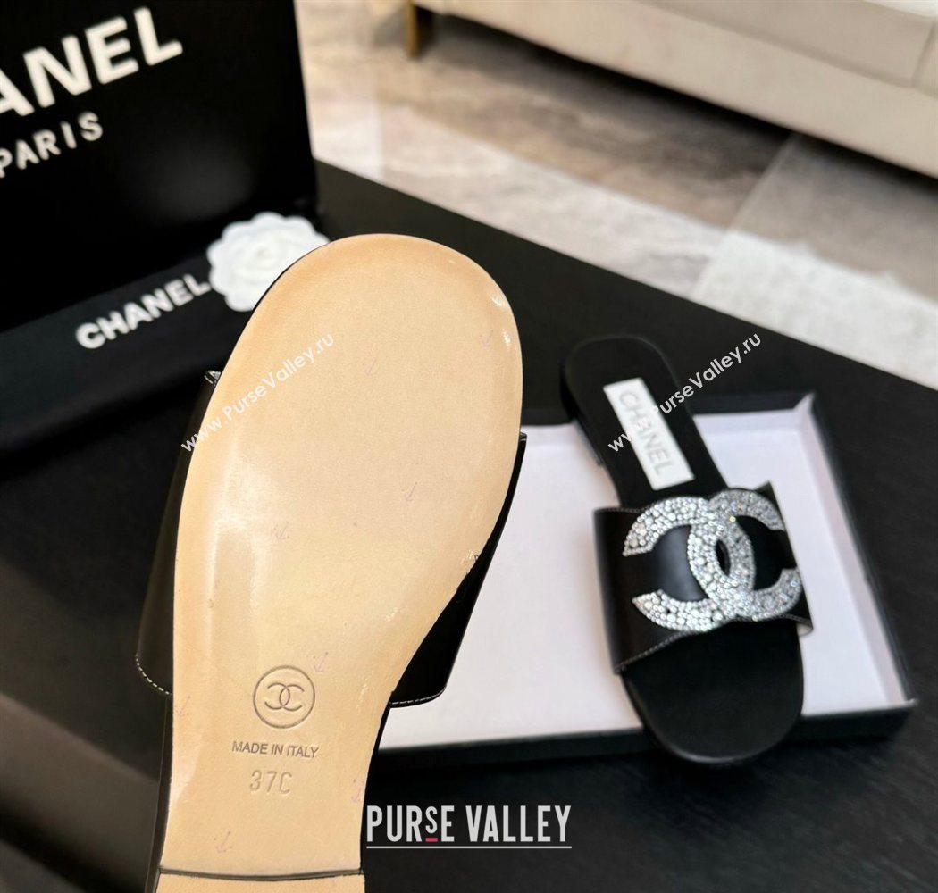 Chanel Calfskin Leather Flat Slides Sandal Black 2025 CH090102 (MD-250901032)