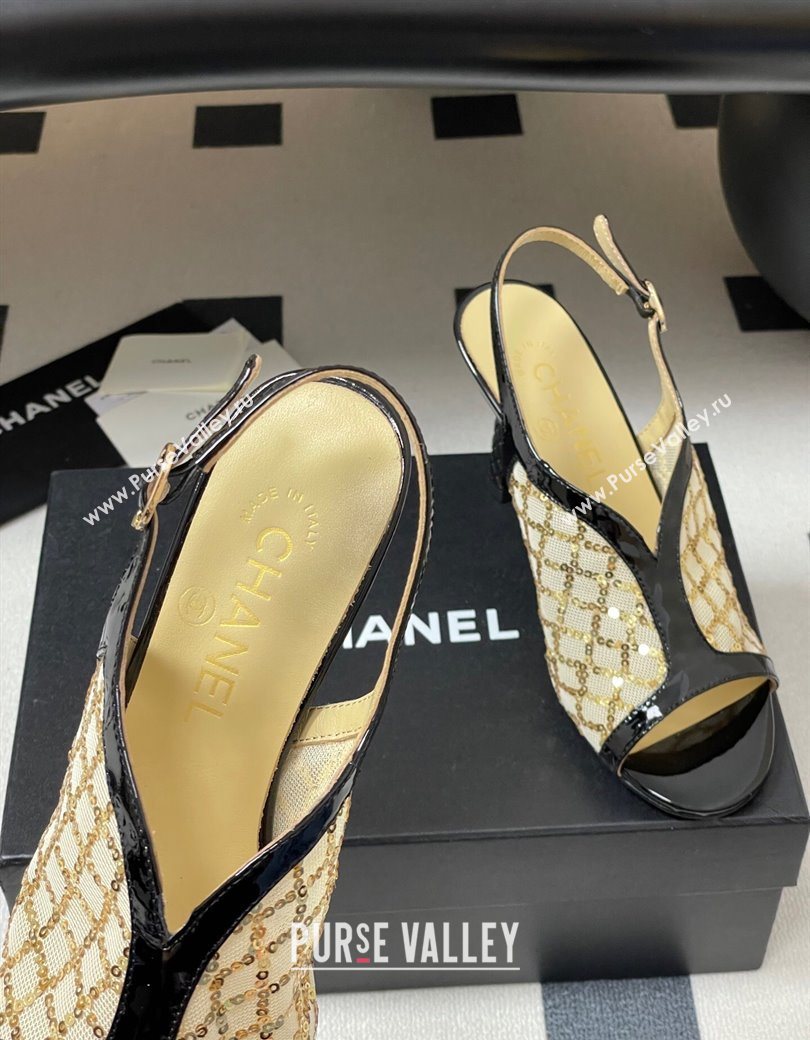 Chanel Mesh Sequins Heel Sandals 8.5cm Beige 2025 G46538 (MD-250901144)