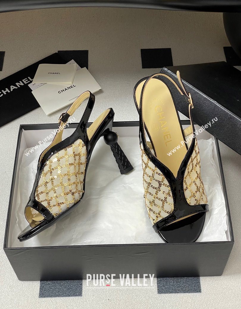 Chanel Mesh Sequins Heel Sandals 8.5cm Beige 2025 G46538 (MD-250901144)