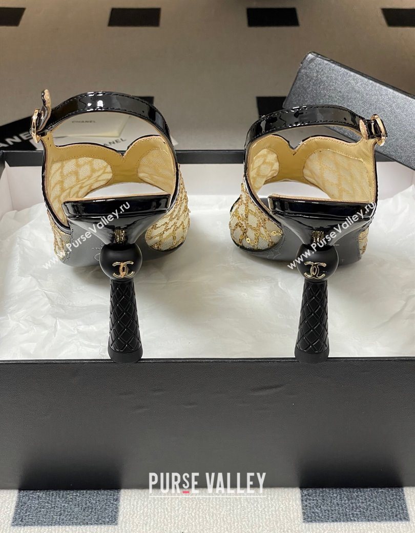 Chanel Mesh Sequins Heel Sandals 8.5cm Beige 2025 G46538 (MD-250901144)