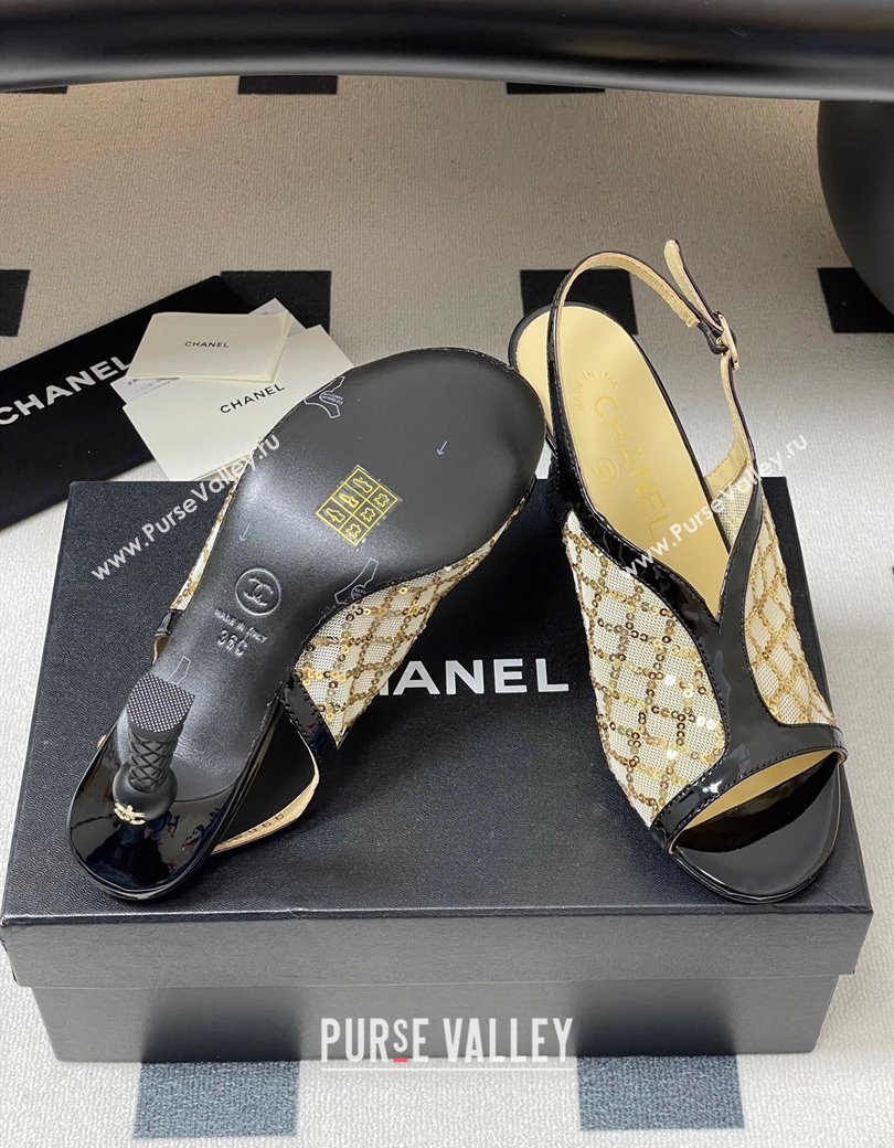Chanel Mesh Sequins Heel Sandals 8.5cm Beige 2025 G46538 (MD-250901144)