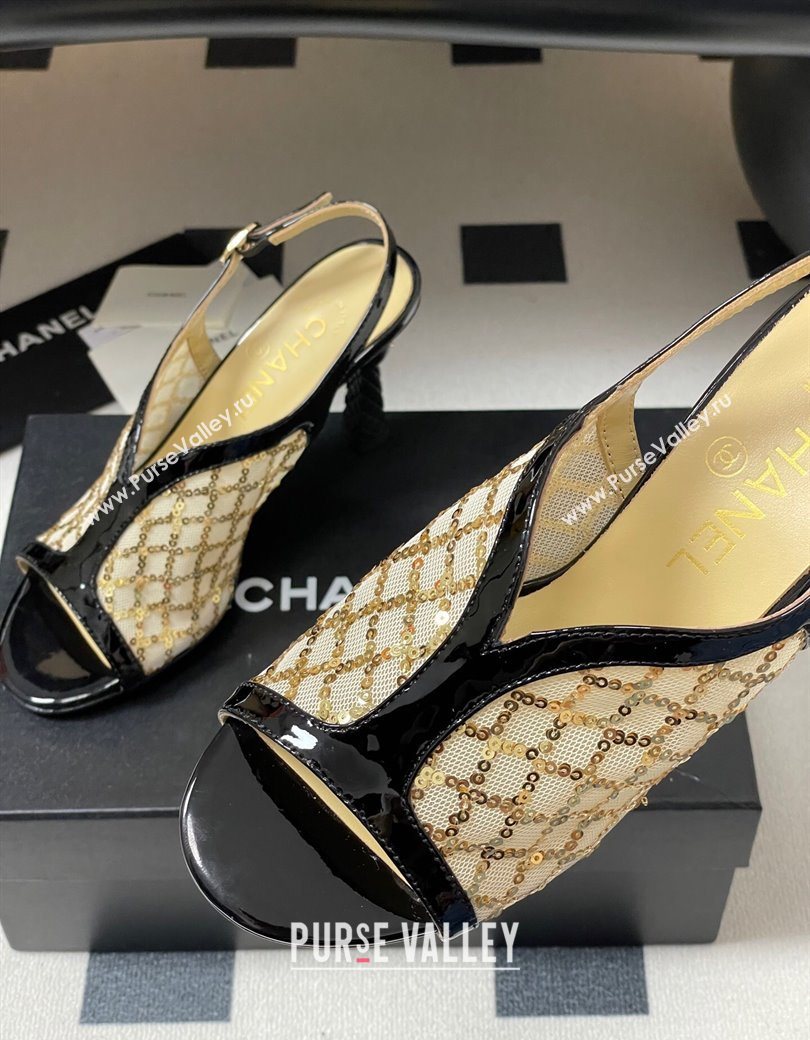 Chanel Mesh Sequins Heel Sandals 8.5cm Beige 2025 G46538 (MD-250901144)