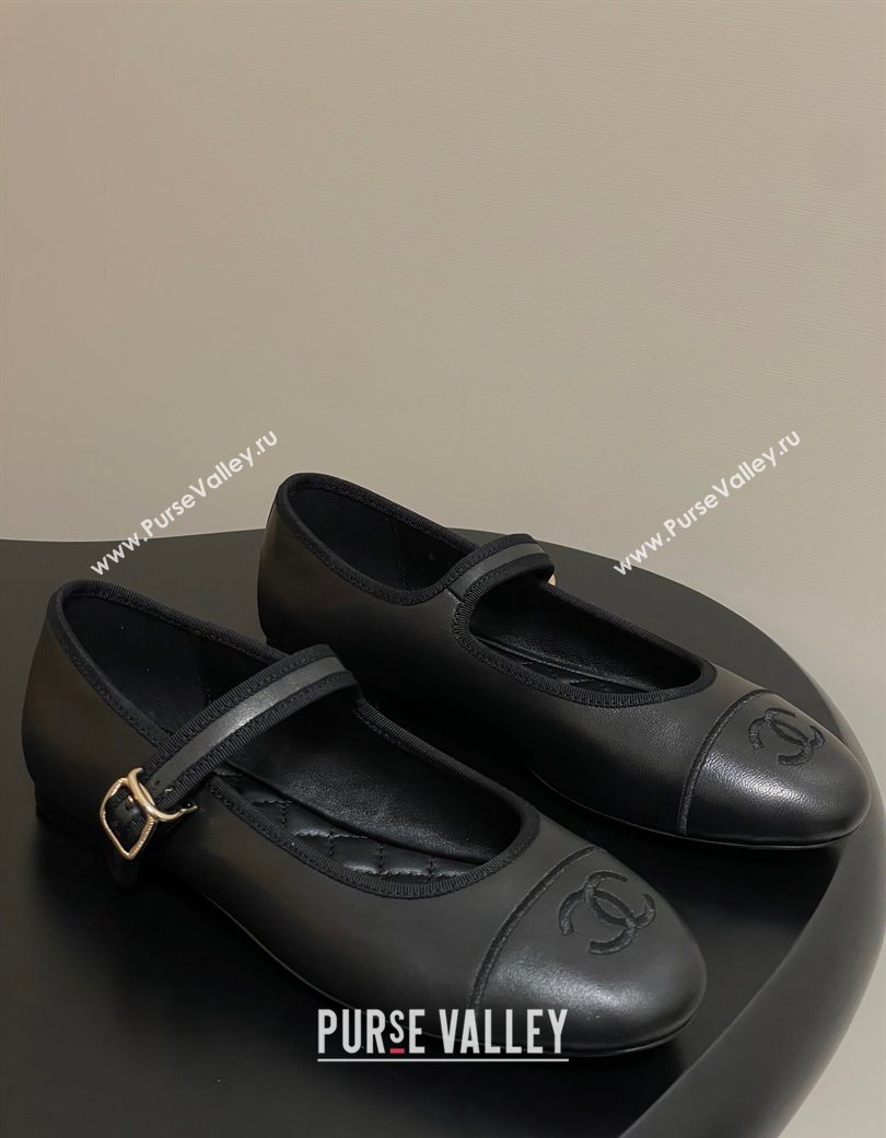 Chanel Lambskin Leather Mary Janes Flats Ballet G45503 Black2 2025 (MD-250901145)