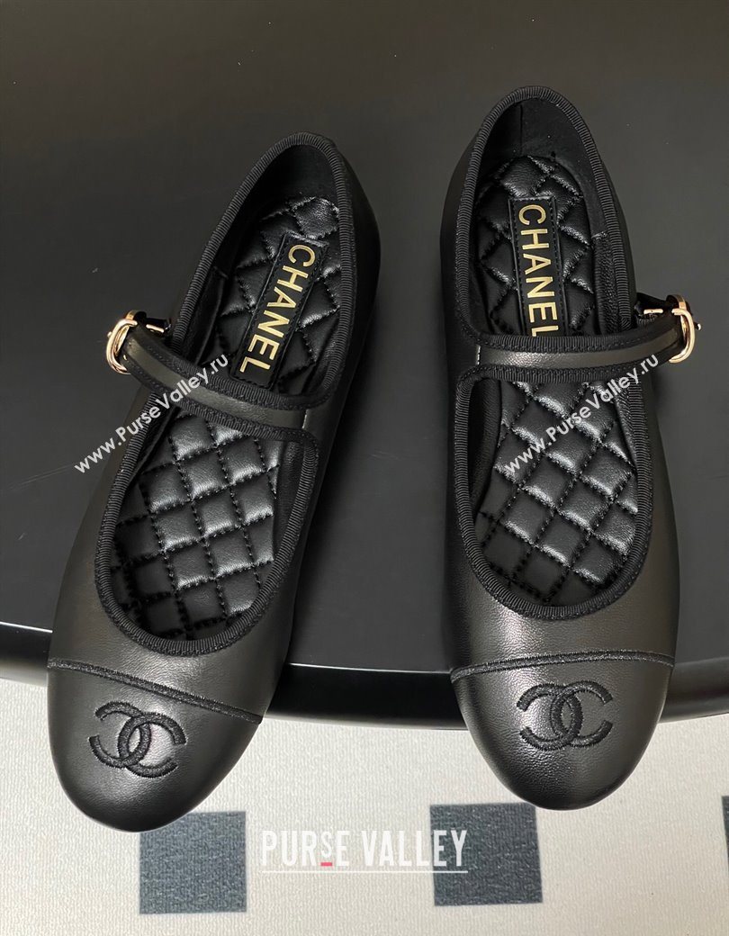 Chanel Lambskin Leather Mary Janes Flats Ballet G45503 Black2 2025 (MD-250901145)