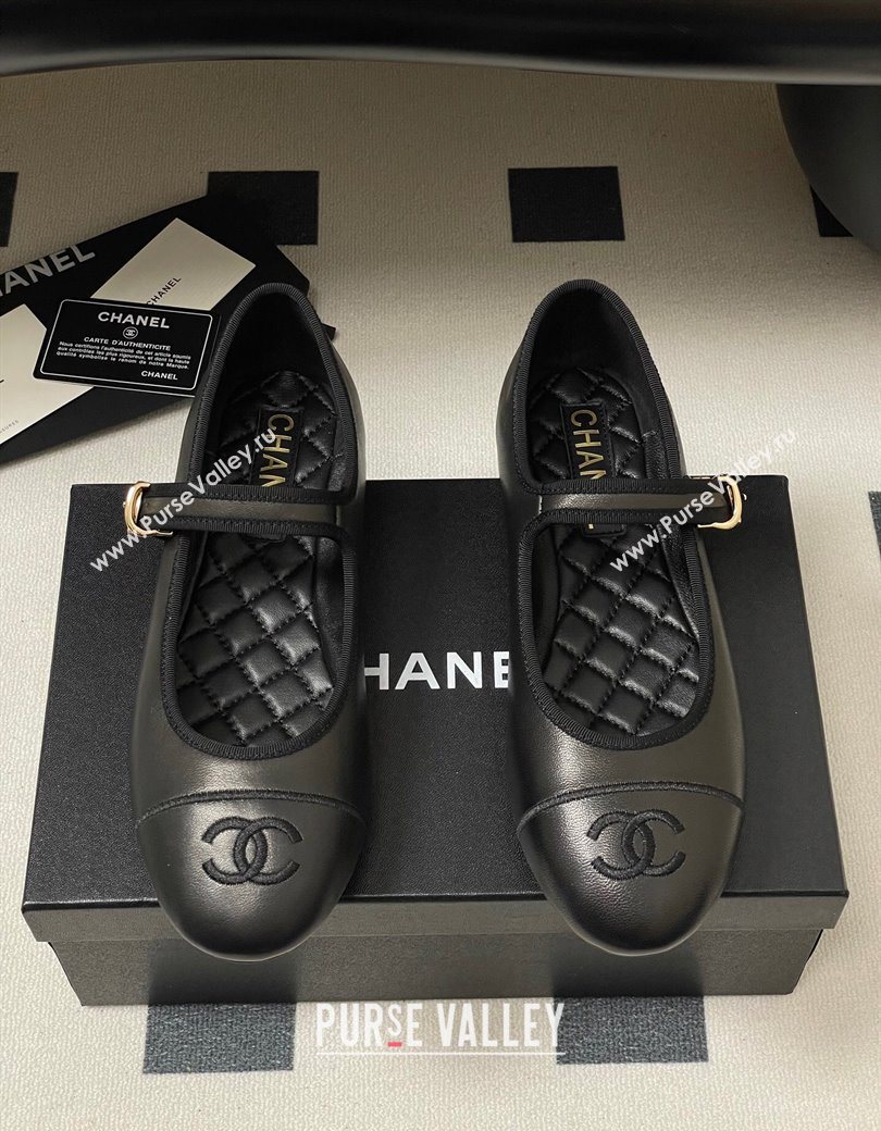 Chanel Lambskin Leather Mary Janes Flats Ballet G45503 Black2 2025 (MD-250901145)