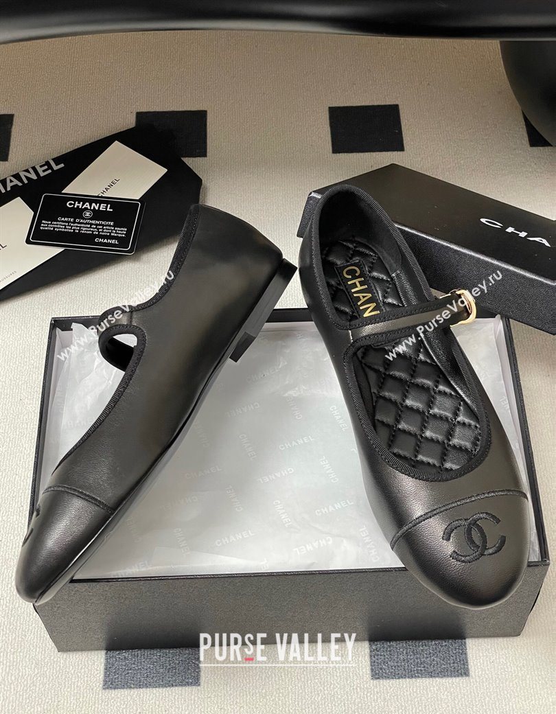 Chanel Lambskin Leather Mary Janes Flats Ballet G45503 Black2 2025 (MD-250901145)