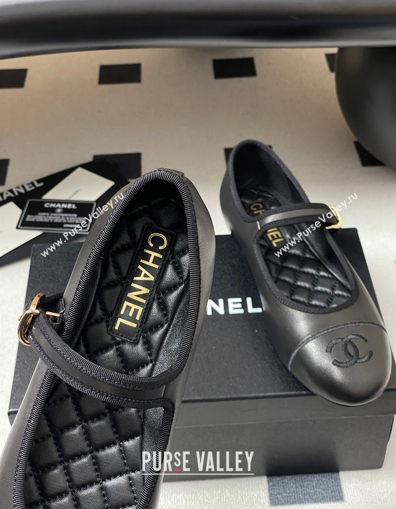 Chanel Lambskin Leather Mary Janes Flats Ballet G45503 Black2 2025 (MD-250901145)