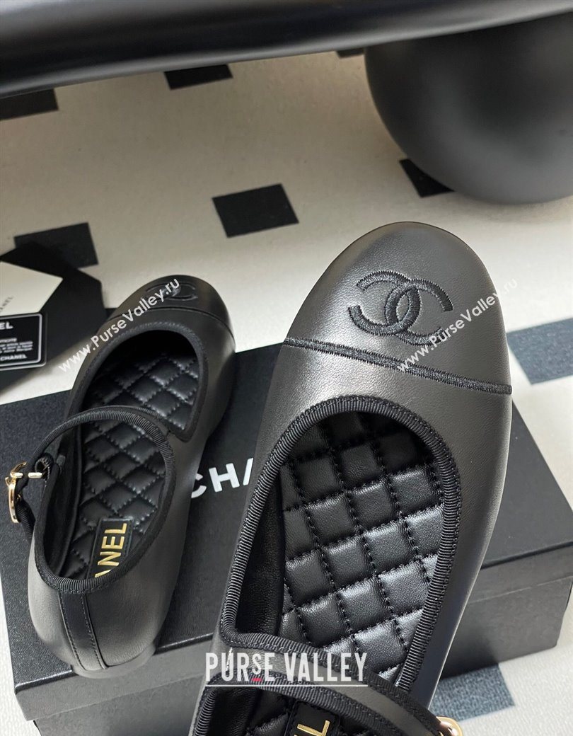 Chanel Lambskin Leather Mary Janes Flats Ballet G45503 Black2 2025 (MD-250901145)
