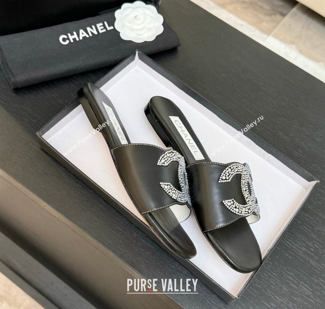 Chanel Calfskin Leather Flat Slides Sandal Black 2025 CH090102 (MD-250901032)