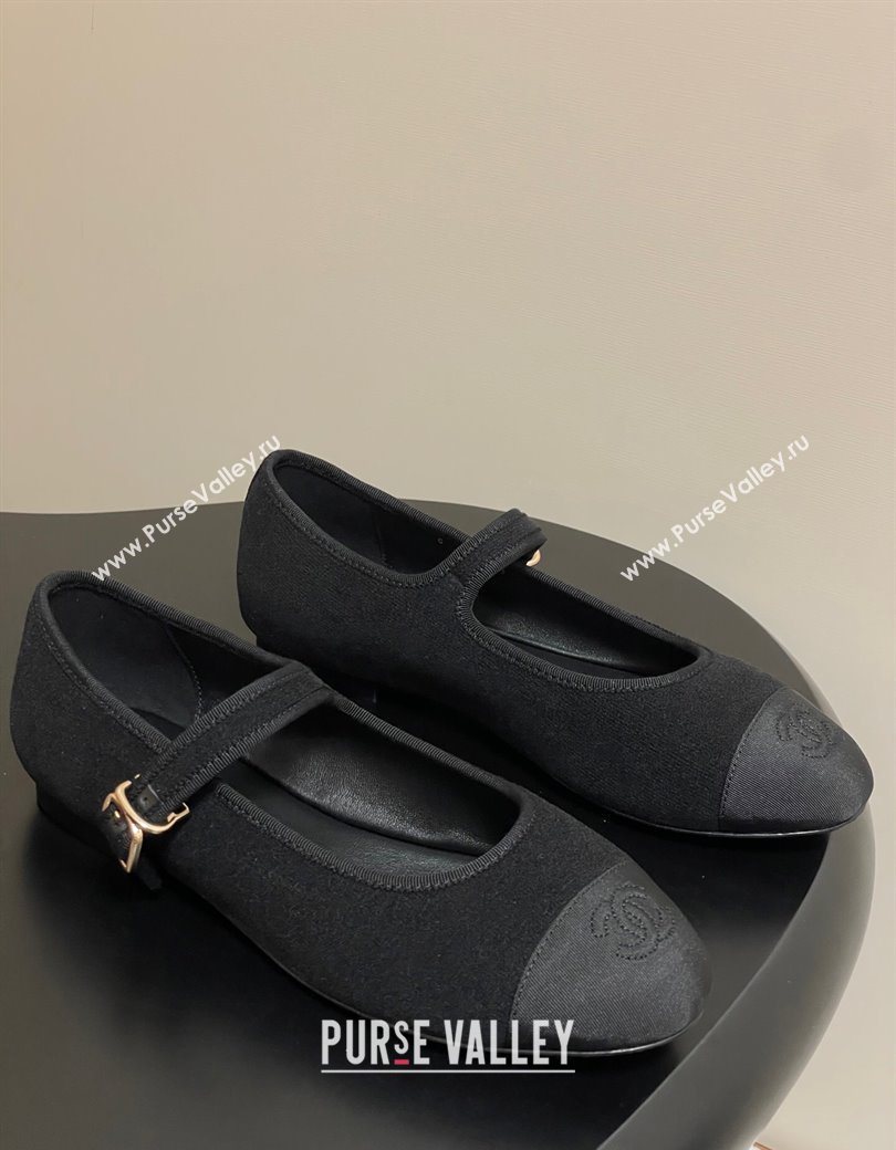 Chanel Fleece Grosgrain Mary Janes Flats Ballet G45503 Black 2025 (MD-250901156)