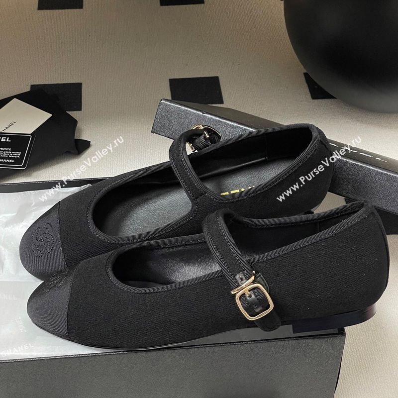 Chanel Fleece Grosgrain Mary Janes Flats Ballet G45503 Black 2025 (MD-250901156)