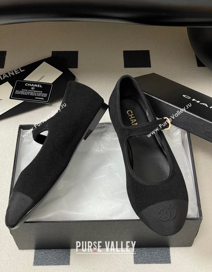 Chanel Fleece Grosgrain Mary Janes Flats Ballet G45503 Black 2025 (MD-250901156)