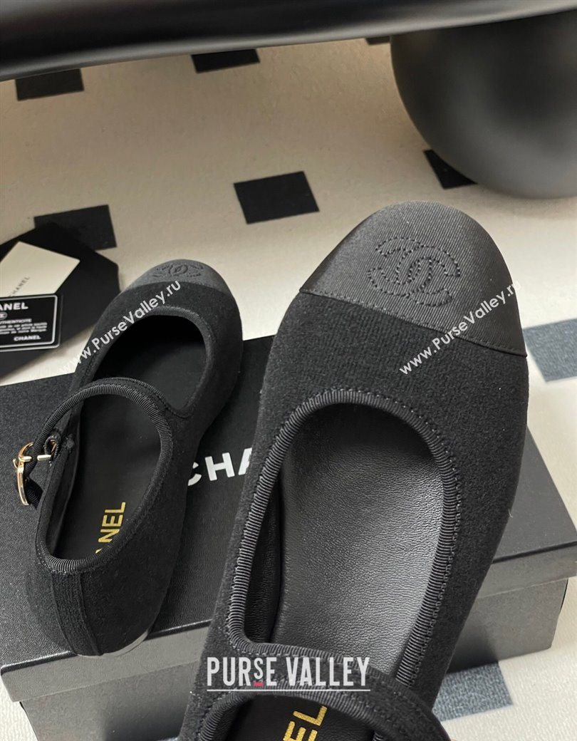 Chanel Fleece Grosgrain Mary Janes Flats Ballet G45503 Black 2025 (MD-250901156)