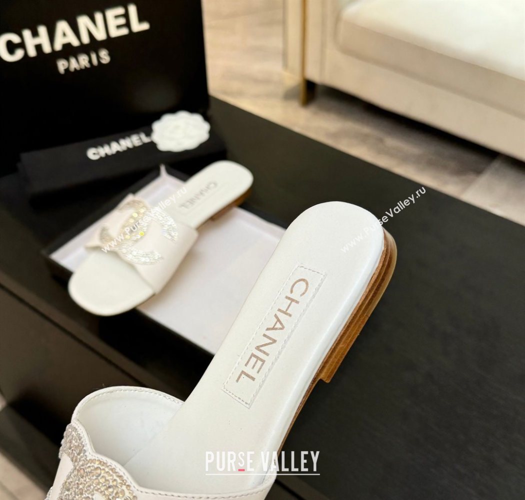 Chanel Calfskin Leather Flat Slides Sandal White 2025 CH090102 (MD-250901033)