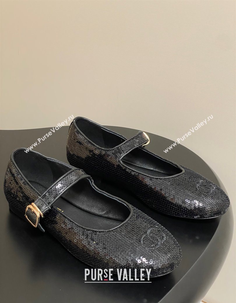 Chanel Sequins Mary Janes Flats Ballet G45503 Black 2025 (MD-250901159)