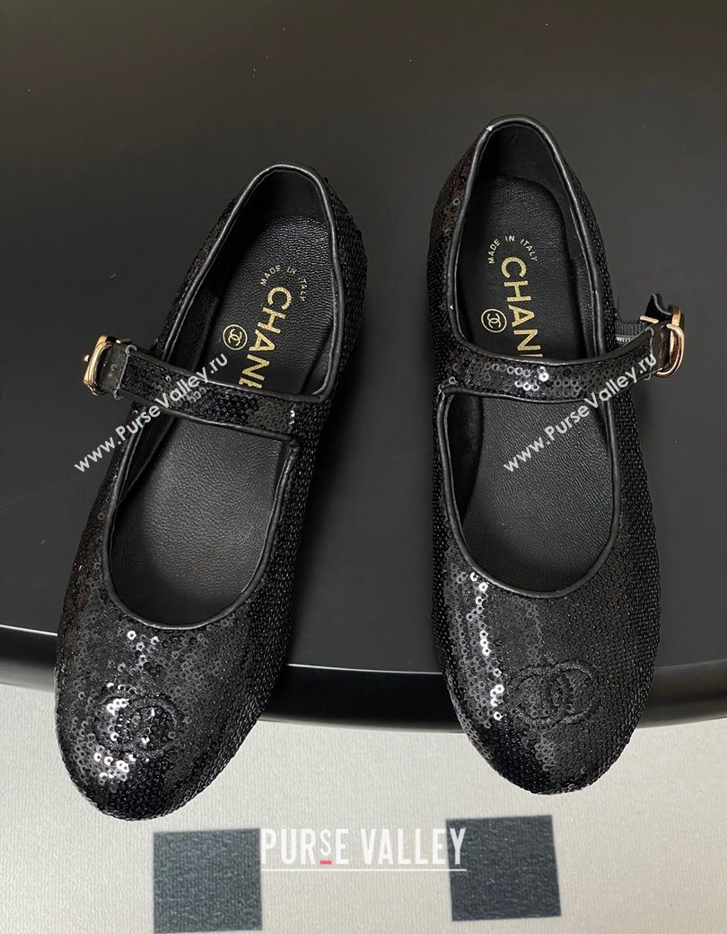 Chanel Sequins Mary Janes Flats Ballet G45503 Black 2025 (MD-250901159)