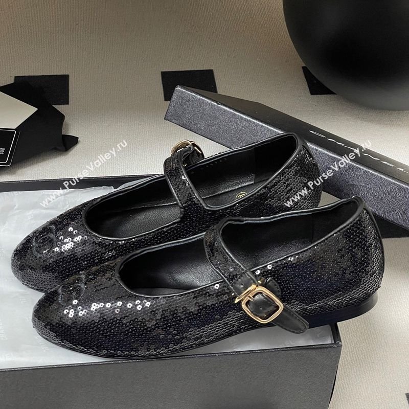 Chanel Sequins Mary Janes Flats Ballet G45503 Black 2025 (MD-250901159)