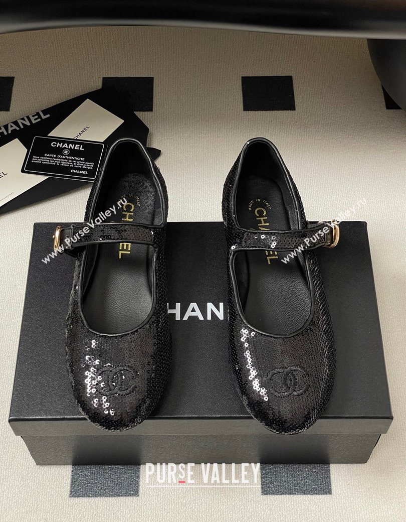 Chanel Sequins Mary Janes Flats Ballet G45503 Black 2025 (MD-250901159)