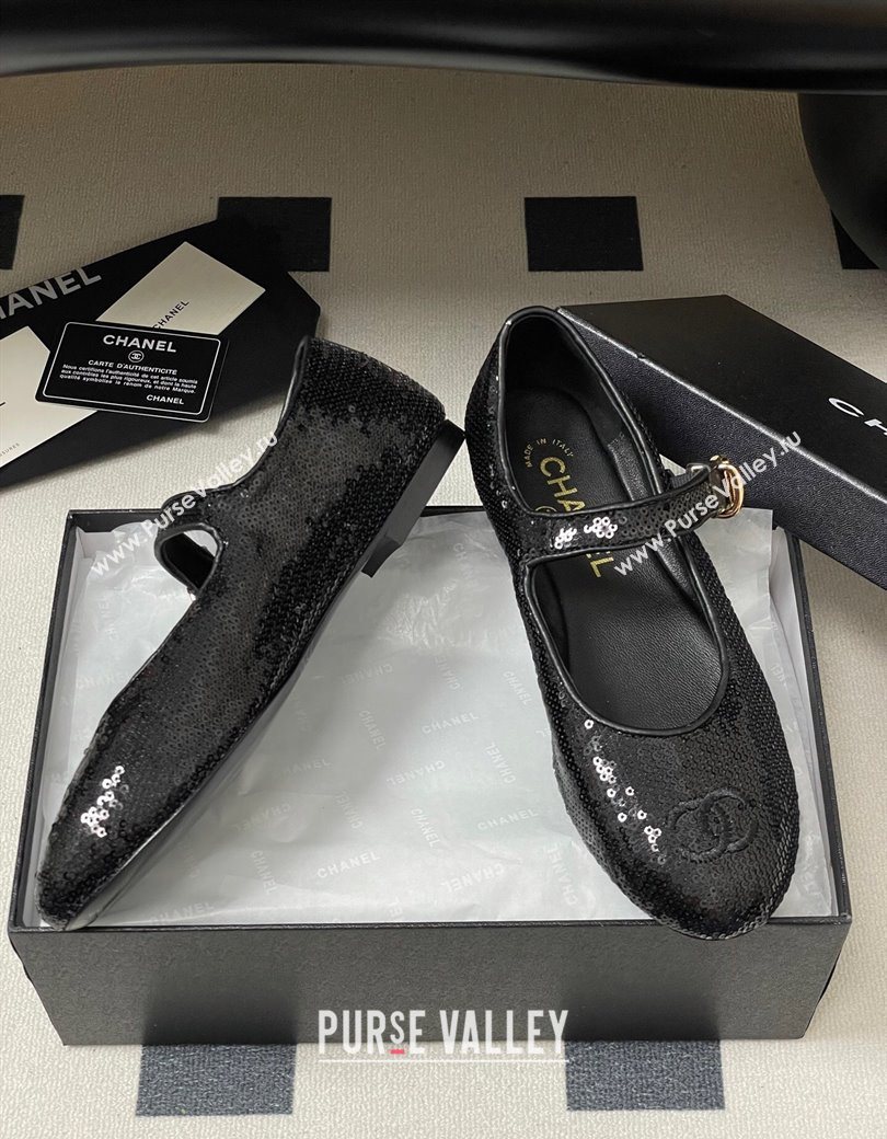 Chanel Sequins Mary Janes Flats Ballet G45503 Black 2025 (MD-250901159)