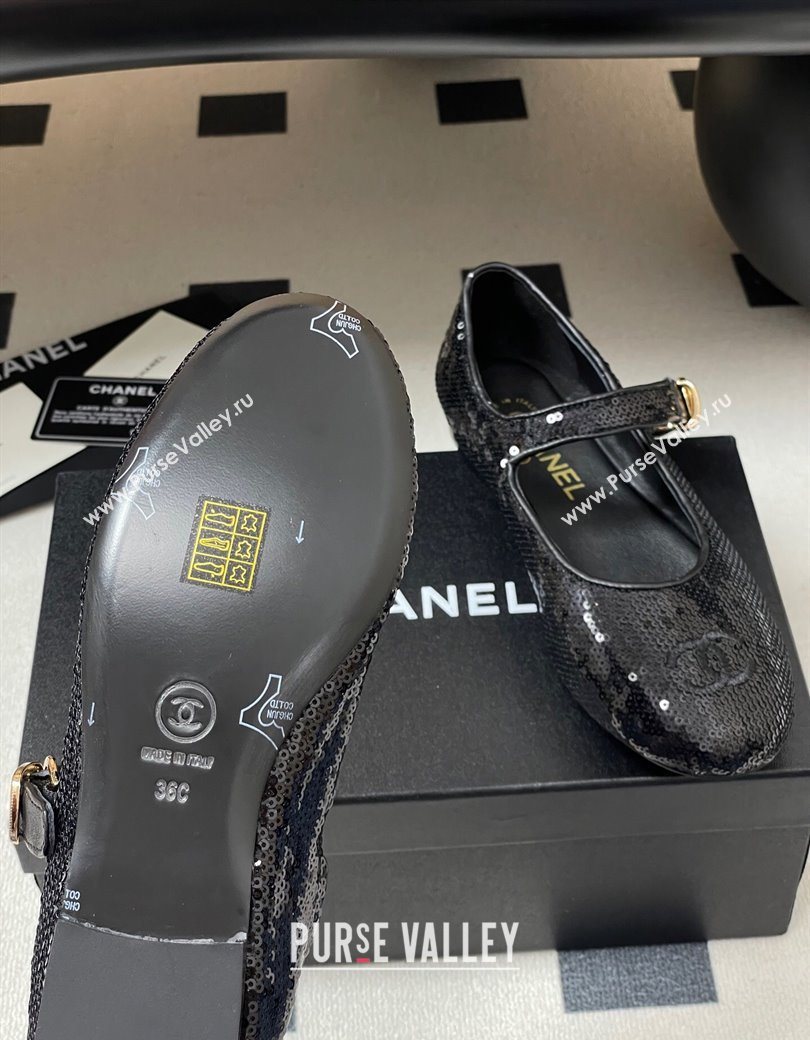 Chanel Sequins Mary Janes Flats Ballet G45503 Black 2025 (MD-250901159)