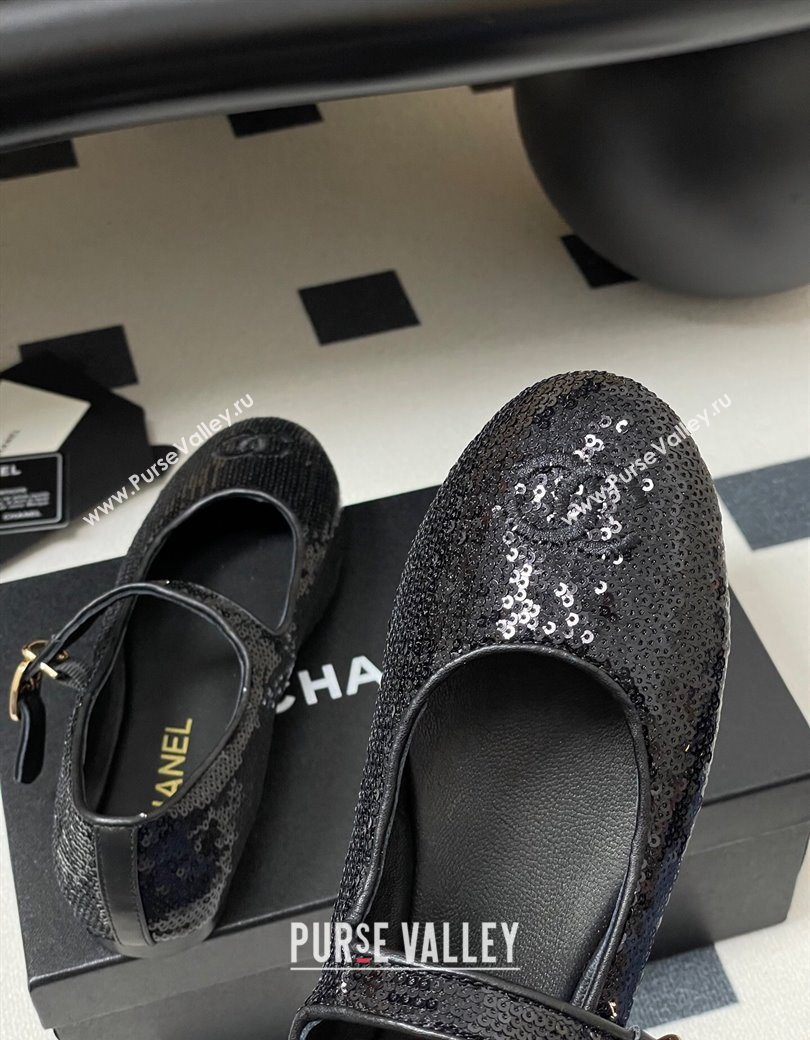 Chanel Sequins Mary Janes Flats Ballet G45503 Black 2025 (MD-250901159)