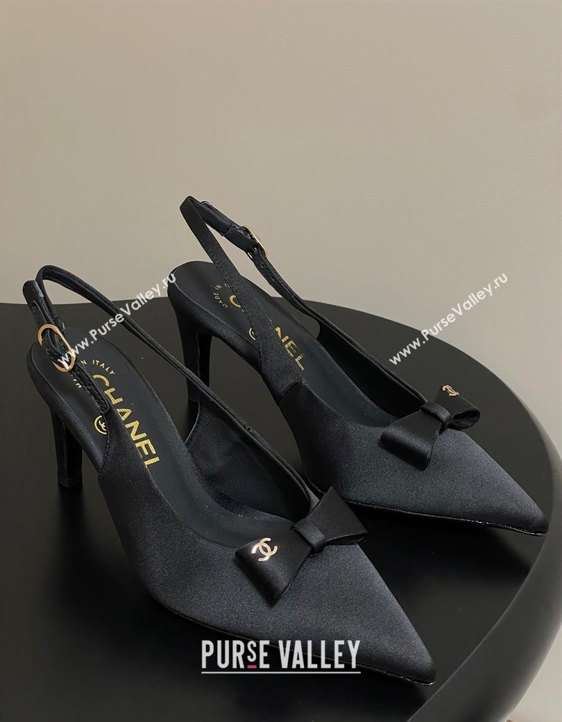 Chanel Silk Satin Slingbacks Pumps 7.5cm Black 2025 G46547 (MD-250901168)