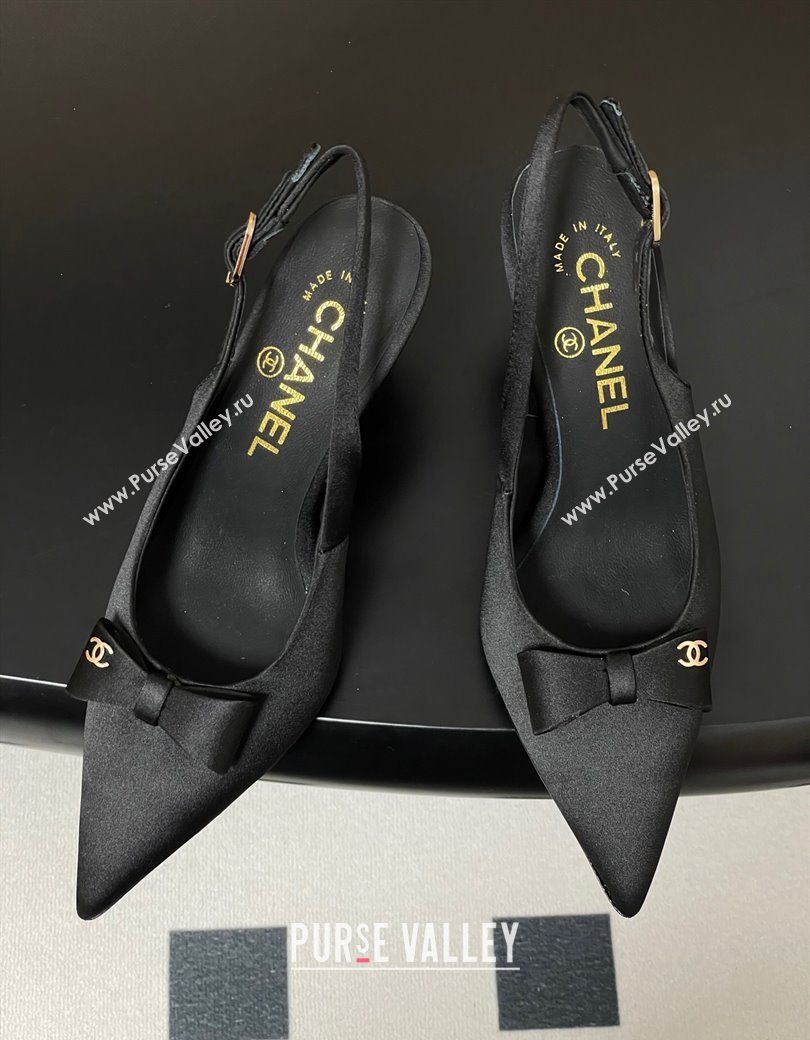 Chanel Silk Satin Slingbacks Pumps 7.5cm Black 2025 G46547 (MD-250901168)