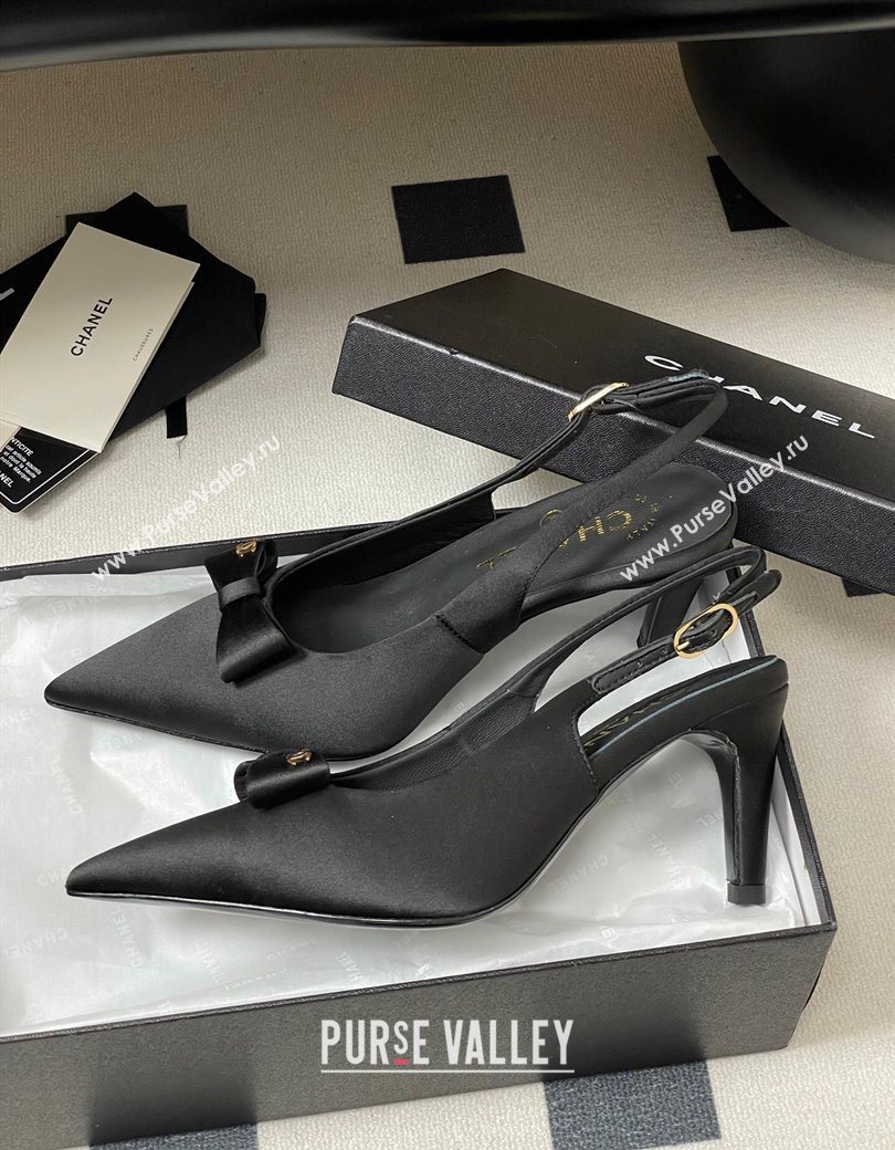 Chanel Silk Satin Slingbacks Pumps 7.5cm Black 2025 G46547 (MD-250901168)