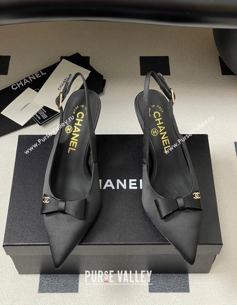 Chanel Silk Satin Slingbacks Pumps 7.5cm Black 2025 G46547 (MD-250901168)