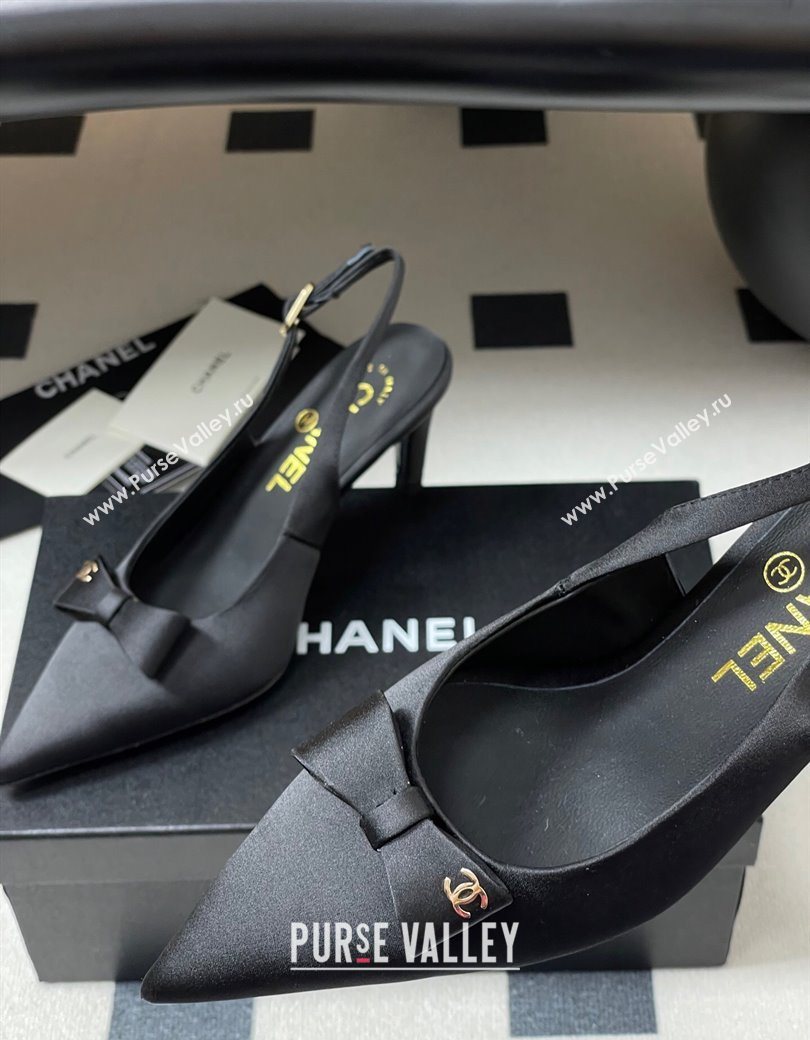 Chanel Silk Satin Slingbacks Pumps 7.5cm Black 2025 G46547 (MD-250901168)