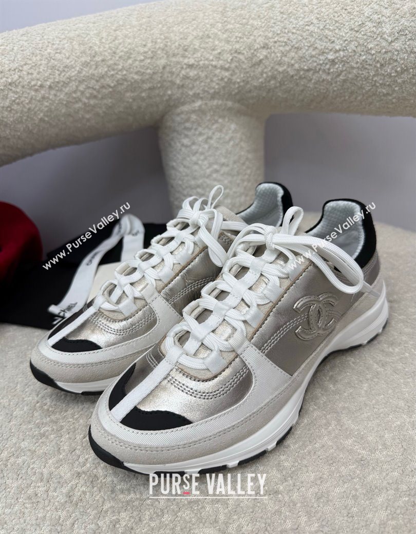 Chanel Laminated Calfskin Suede Sneakers Light Gold 2025 G46609 (SS-250901043)