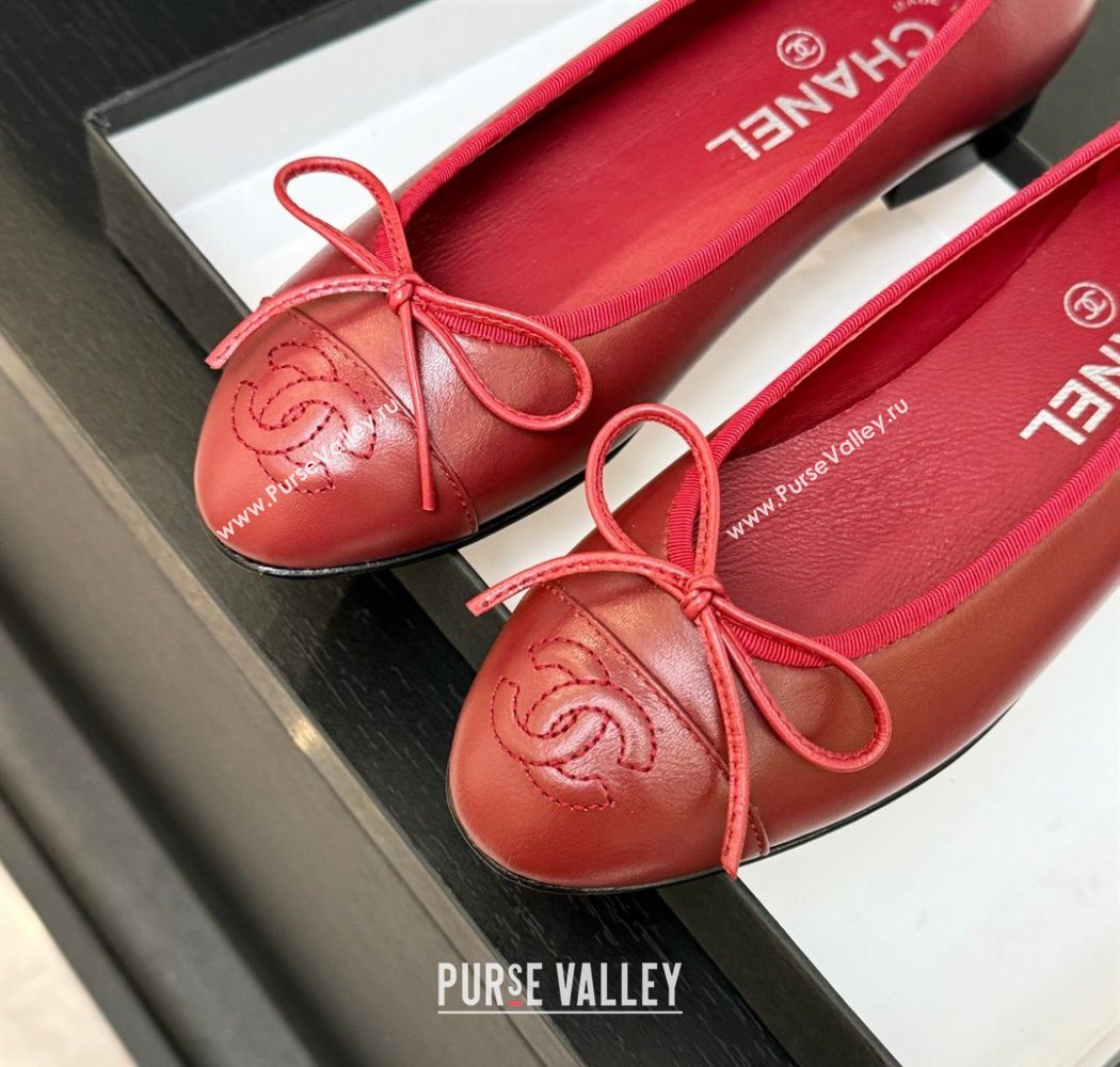 Chanel Classic Lambskin Leather Ballet Flats with Bow Red 2025 0901 (MD-250901001)