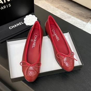 Chanel Classic Lambskin Leather Ballet Flats with Bow Red 2025 0901 (MD-250901001)