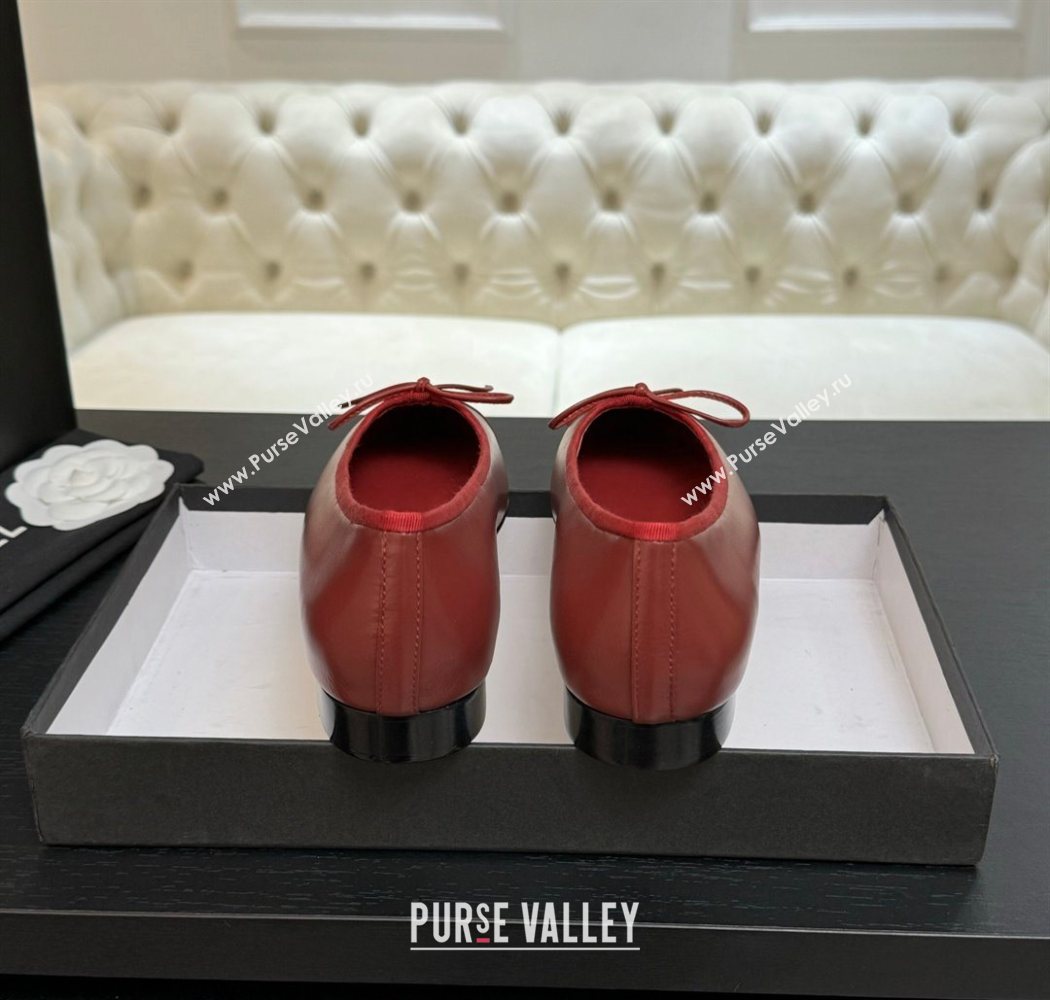 Chanel Classic Lambskin Leather Ballet Flats with Bow Red 2025 0901 (MD-250901001)