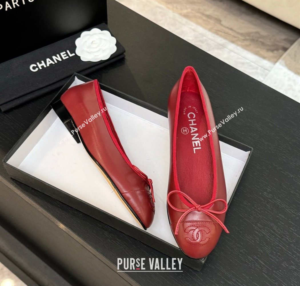 Chanel Classic Lambskin Leather Ballet Flats with Bow Red 2025 0901 (MD-250901001)