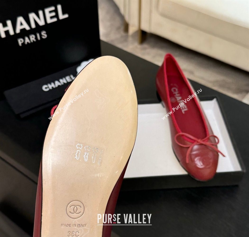 Chanel Classic Lambskin Leather Ballet Flats with Bow Red 2025 0901 (MD-250901001)